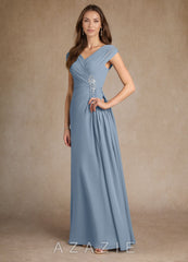 Azazie Bronson Dusty Blue A-Line Pleated Chiffon Dress dusty_blue