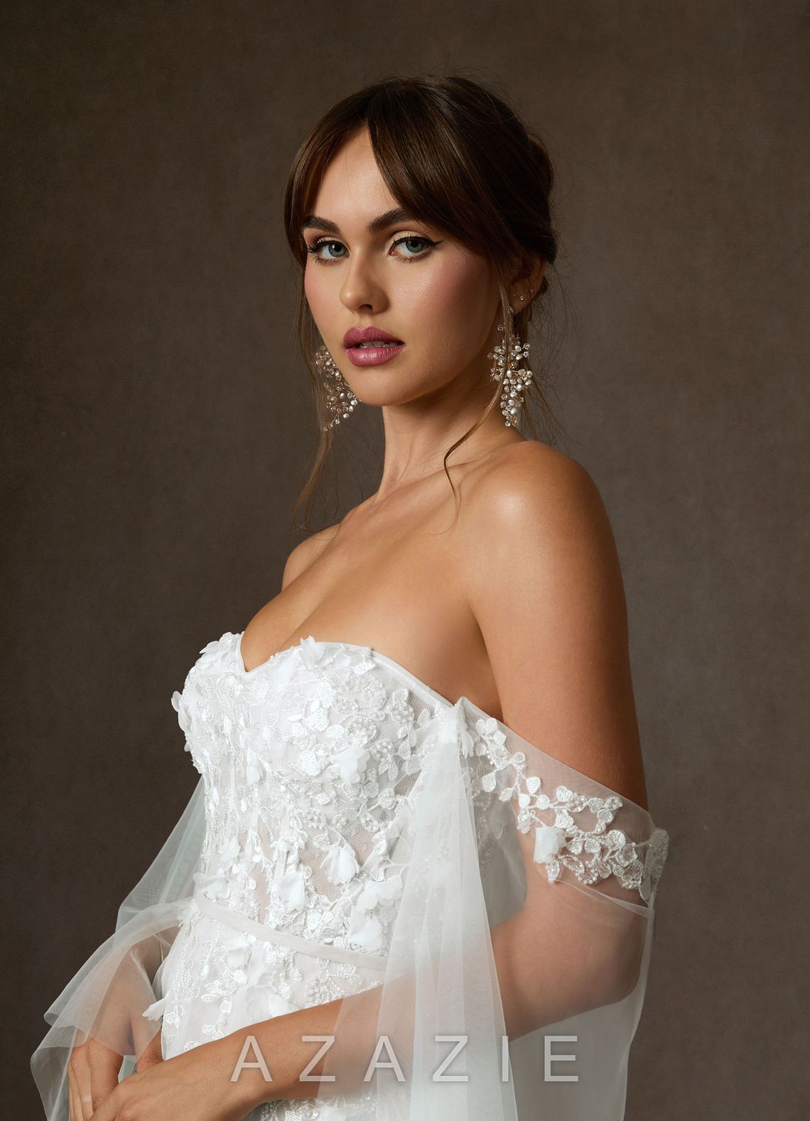 Azazie Wynery Diamond White Ball-Gown Off the Shoulder Lace Dress