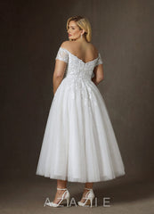 Azazie Rowe Diamond White A-Line Off the Shoulder Lace Dress diamond_white