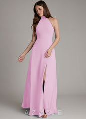 Azazie Myra Candy Pink A-Line High Neck Chiffon Dress candy_pink