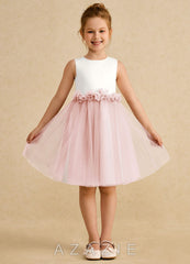 Azazie Louisa Ivory Blushing Pink A-Line Sleeveless Tulle Dress
