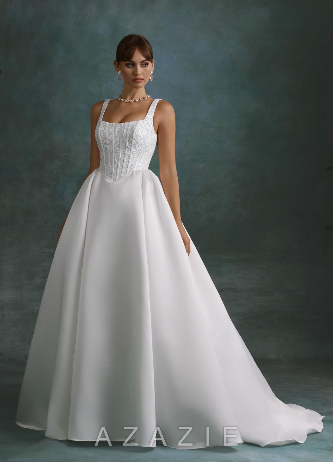 Azazie Belle Diamond White Ball-Gown Satin Dress