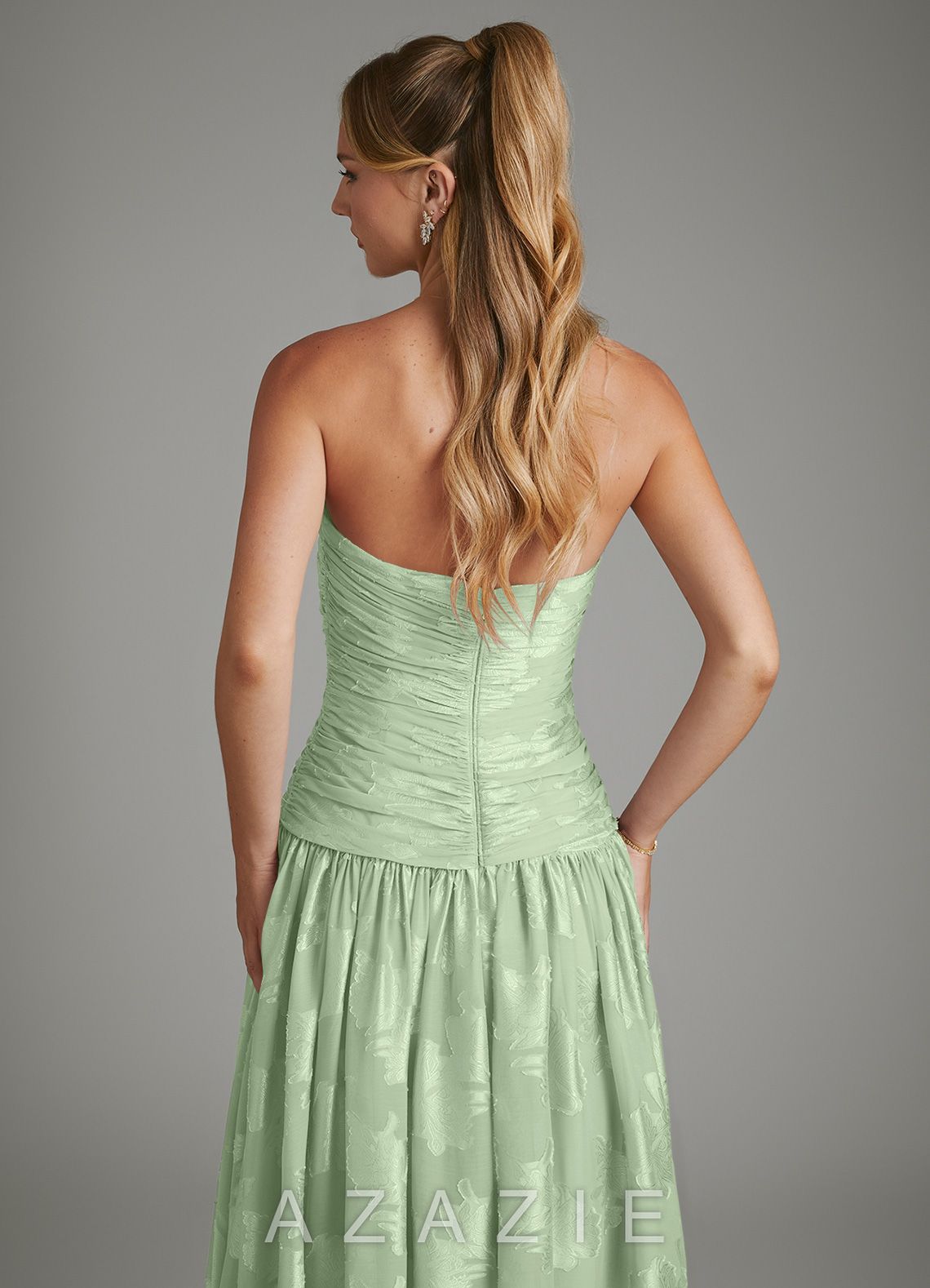 Azazie Remy Dusty Sage A-Line Strapless Floral Jacquard Burnout Dress dusty_sage
