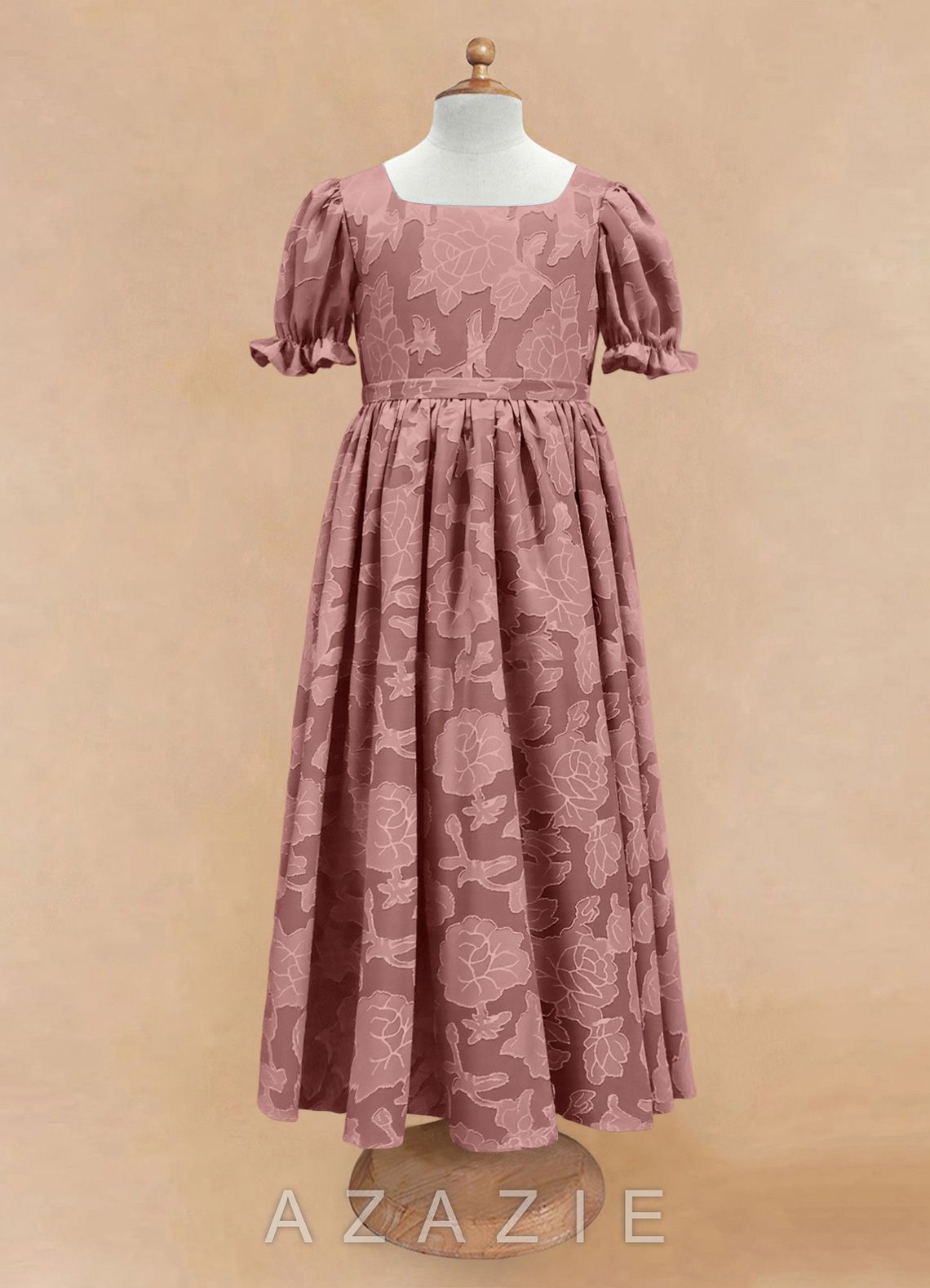 Azazie Joss Dusty Rose A-Line with Sleeves Floral Burnout Dress dusty_rose