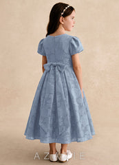 Azazie Princes Dusty Blue A-Line Pleated Floral Burnout Dress