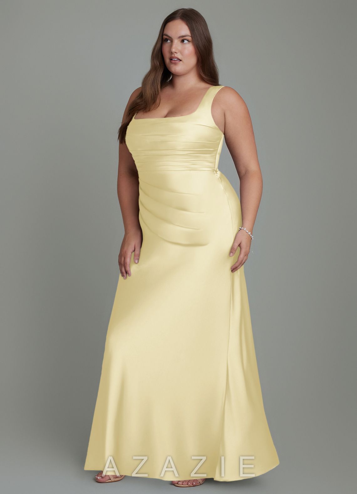 Azazie Agustina Lemon Sorbet Mermaid Corset Stretch Satin Dress