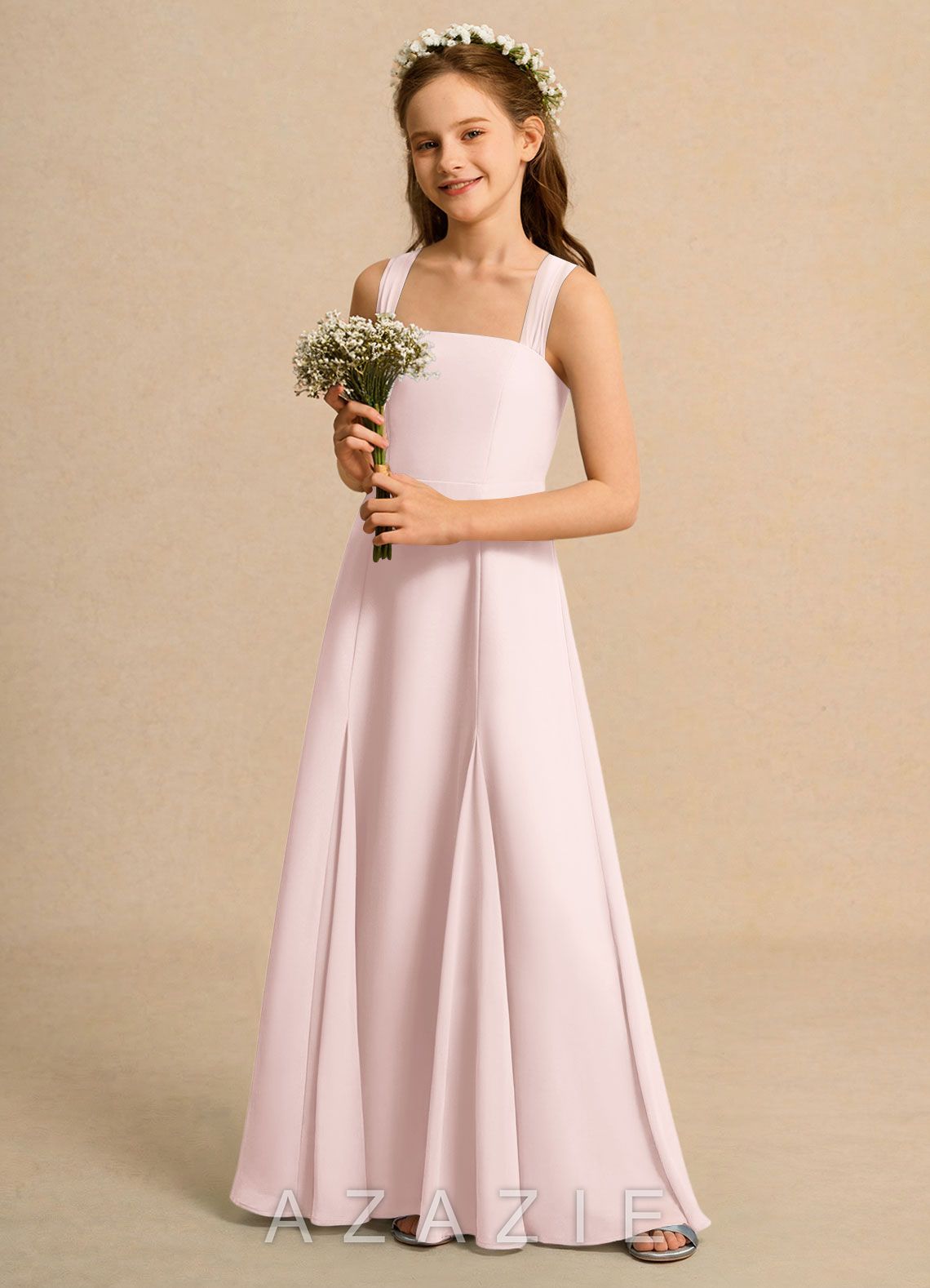 Azazie Tater Girls Formal Blushing Pink A-Line Pleated Chiffon Dress blushing_pink