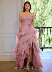 Aurelia Dusty Pink Floral Sweetheart Neckline A-line Ruffle Asymmetrical Prom Dr