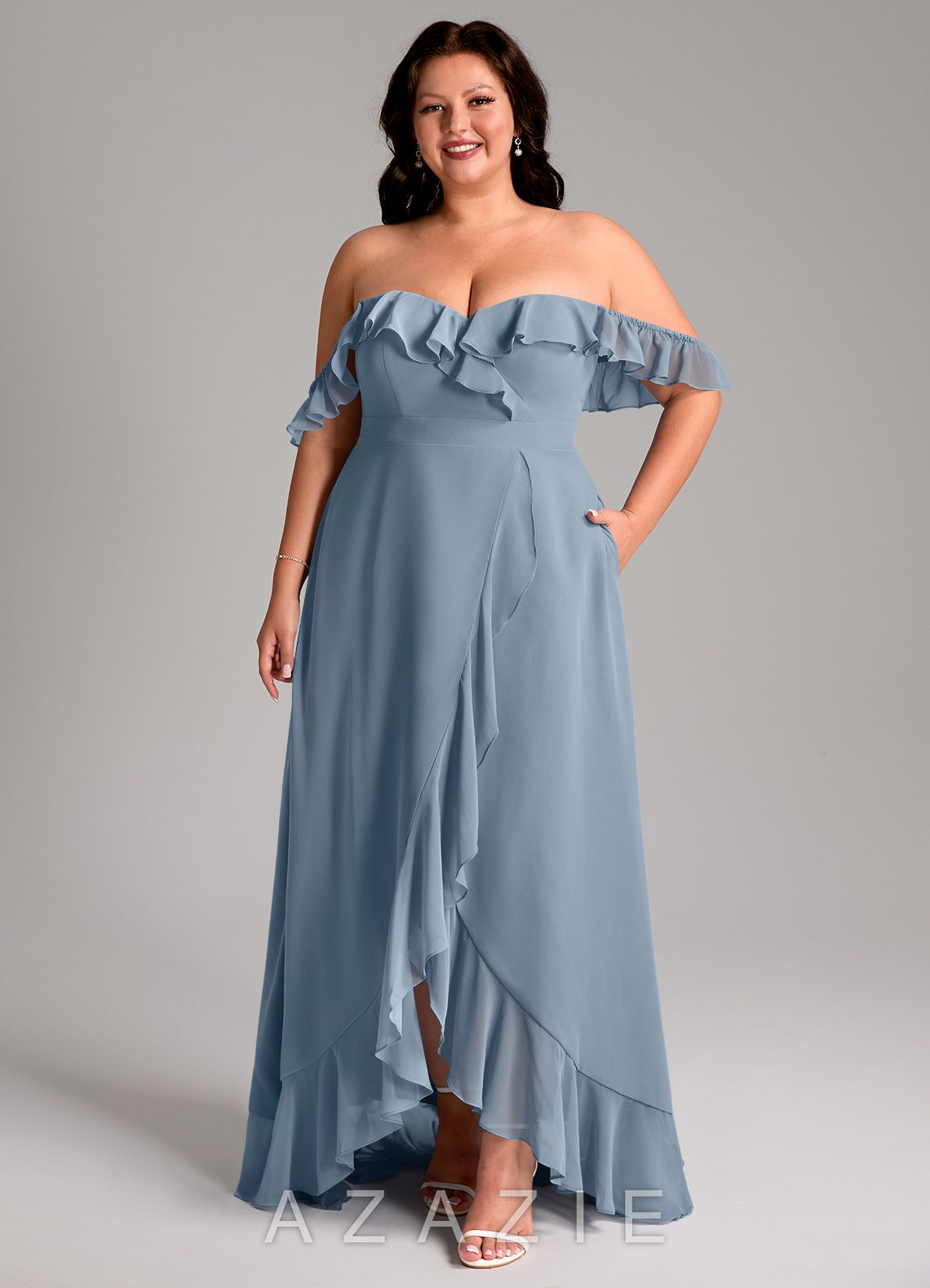Azazie Lyra Dusty Blue A-Line Chiffon Convertible Dress dusty_blue