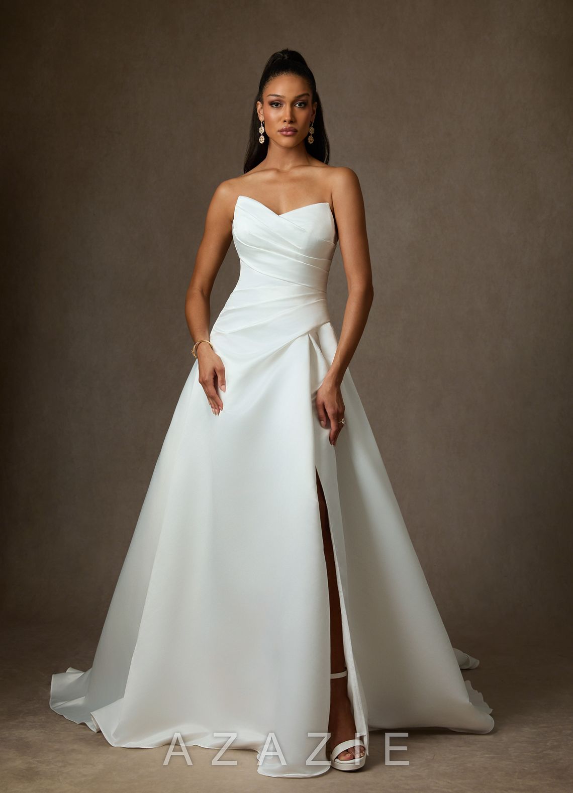 Azazie Adimaris Diamond White A-Line Satin Dress diamond_white