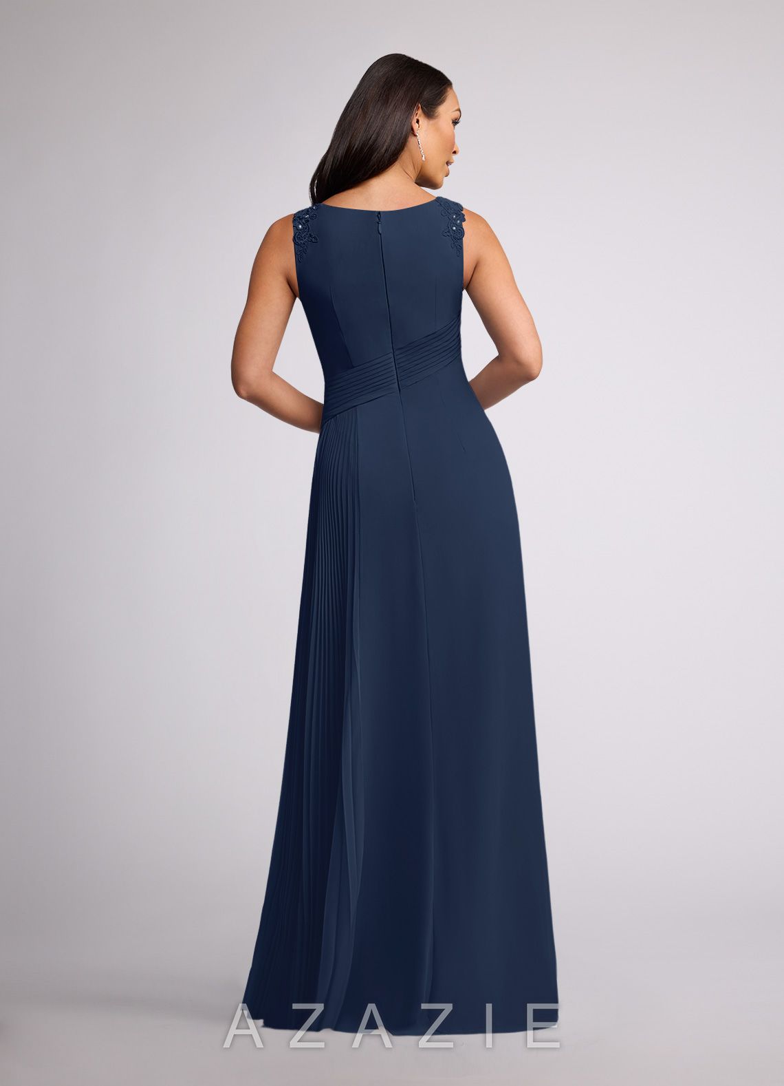Azazie Galvan Dark Navy A-Line Sequins Chiffon Dress dark_navy