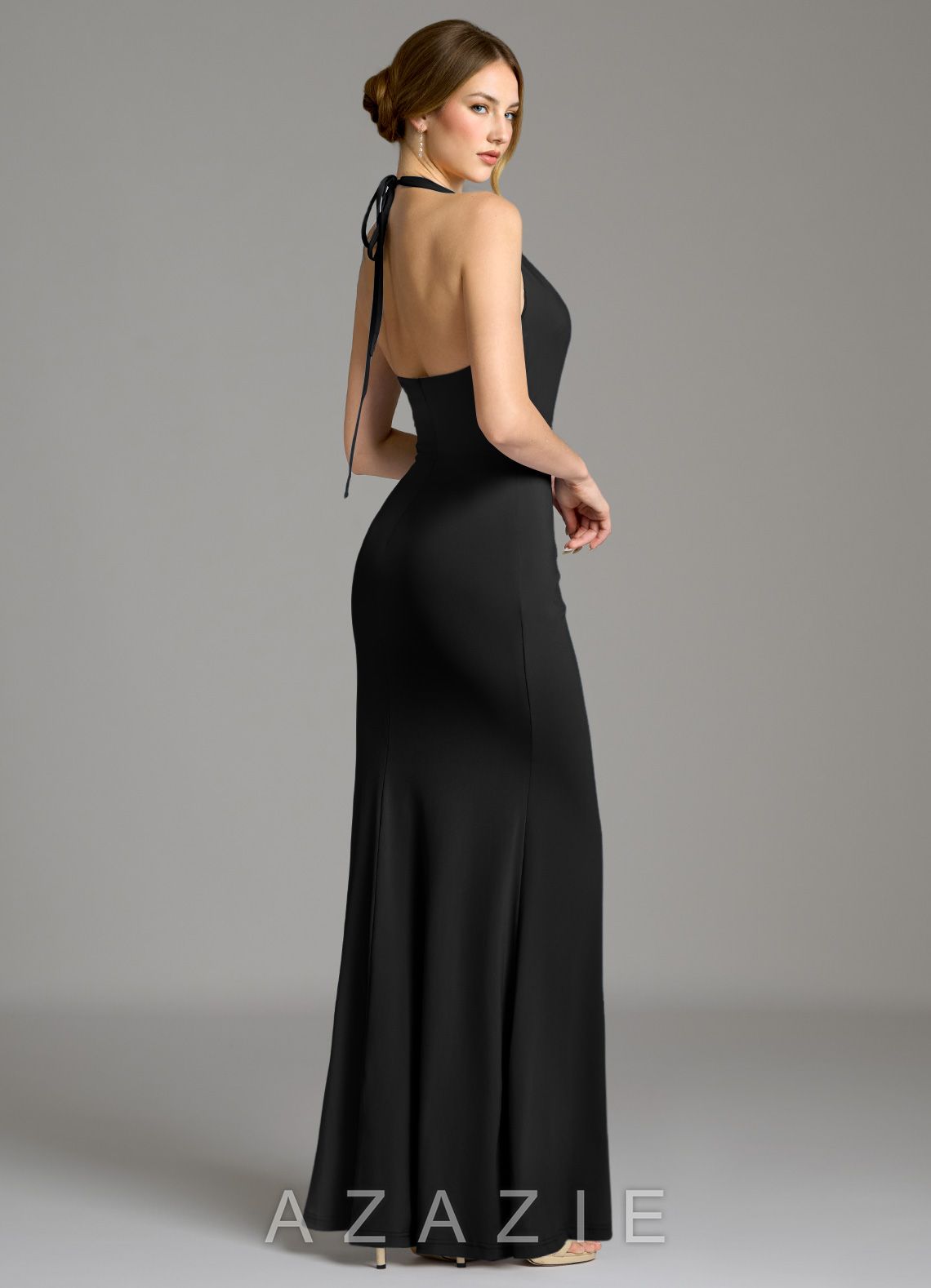 Azazie Gwyneth Black Mermaid Pleated Premium Stretch Jersey Dress black