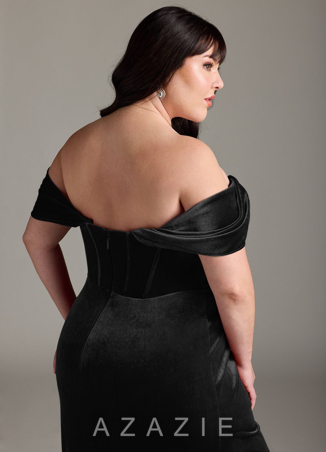 Azazie Jas Black Sheath Off-The-Shoulder Corset Velvet Convertible Dress black