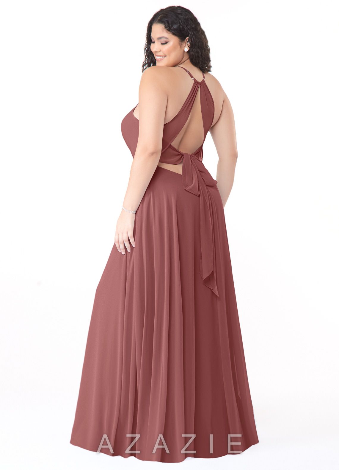 Azazie Evalleen Amethyst A-Line Pleated Chiffon Dress amethyst