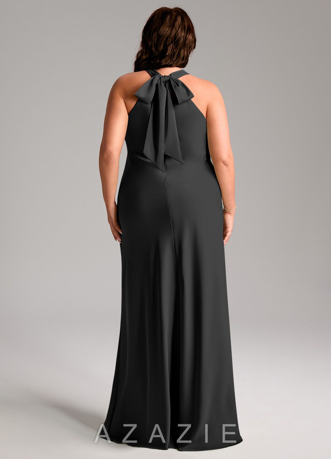 Azazie Doretta Black Mermaid Pleated Stretch Satin Dress black