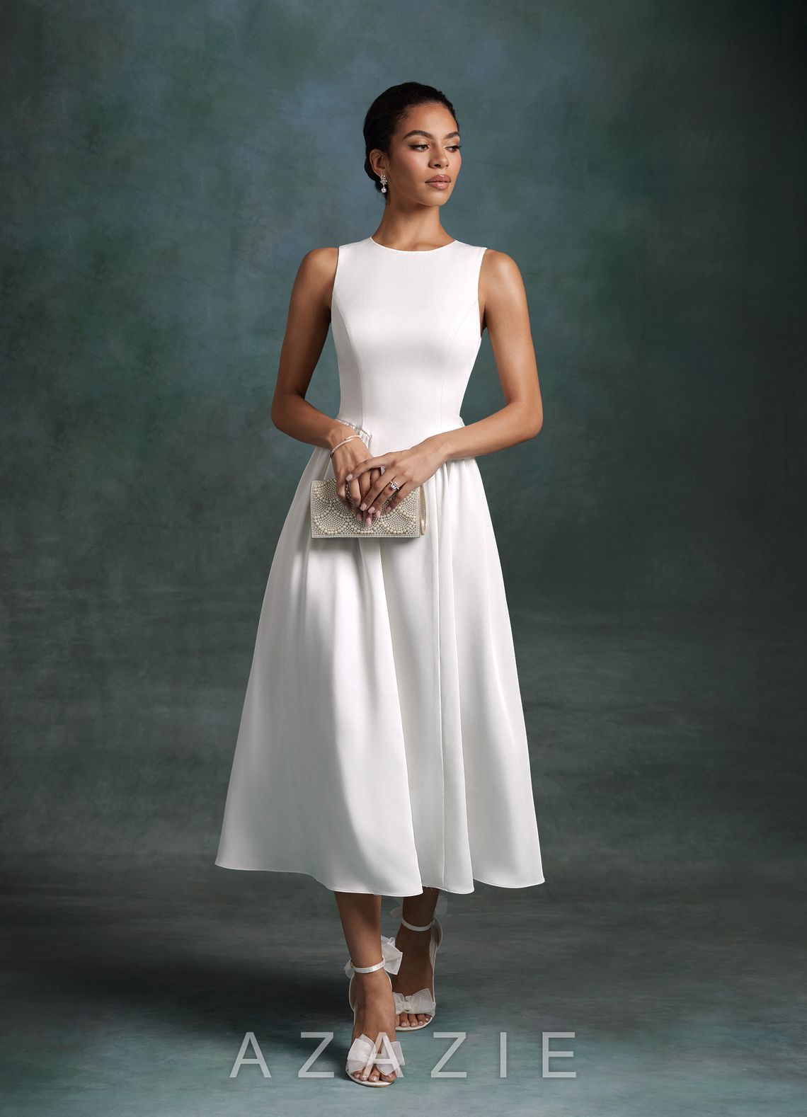 Azazie Maeve Diamond White A-Line with Pockets Crepe Back Satin Dress diamond_white