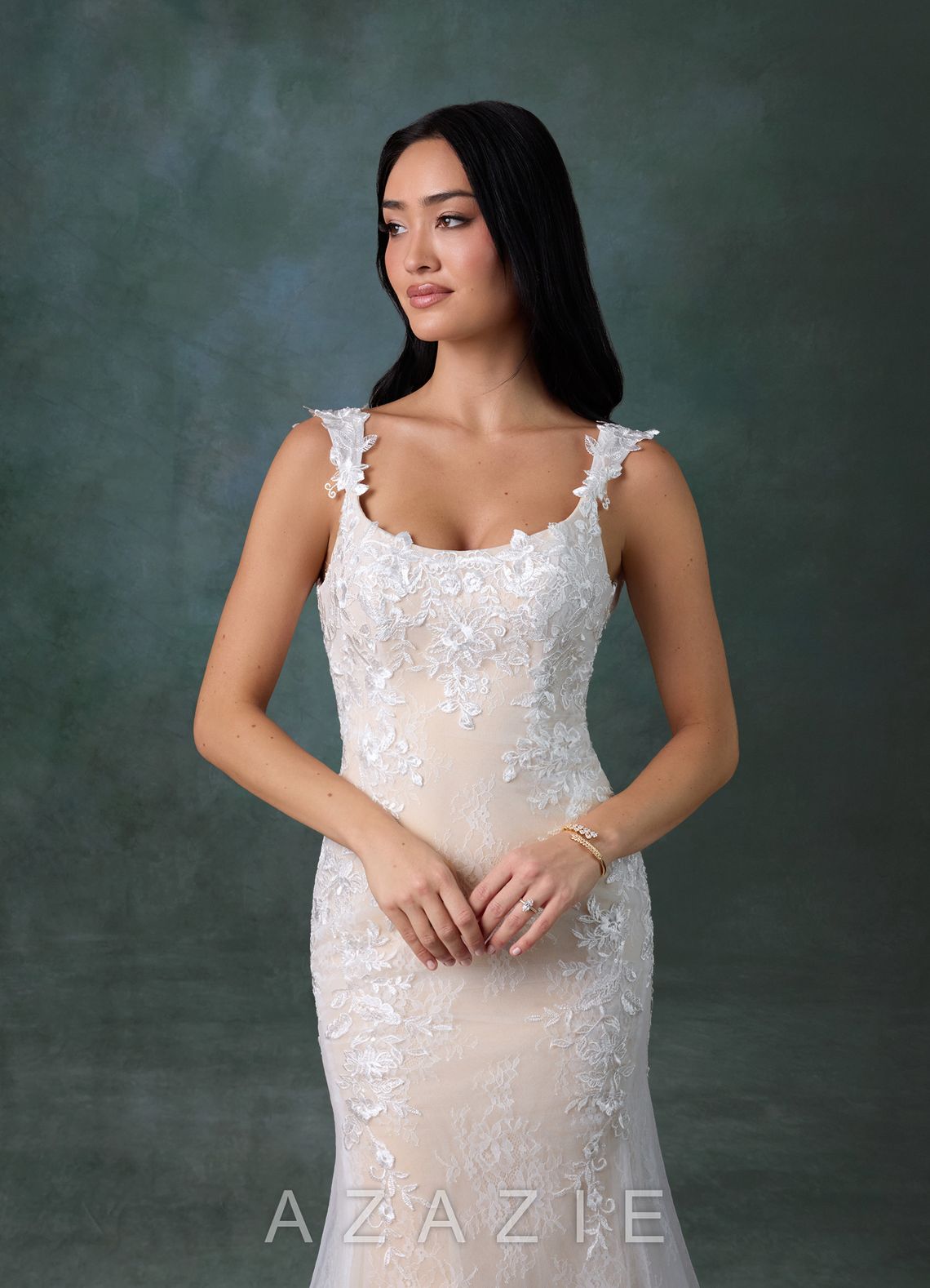 Azazie Veronica Diamond White Champagne Mermaid Tulle Dress diamond_white/champagne