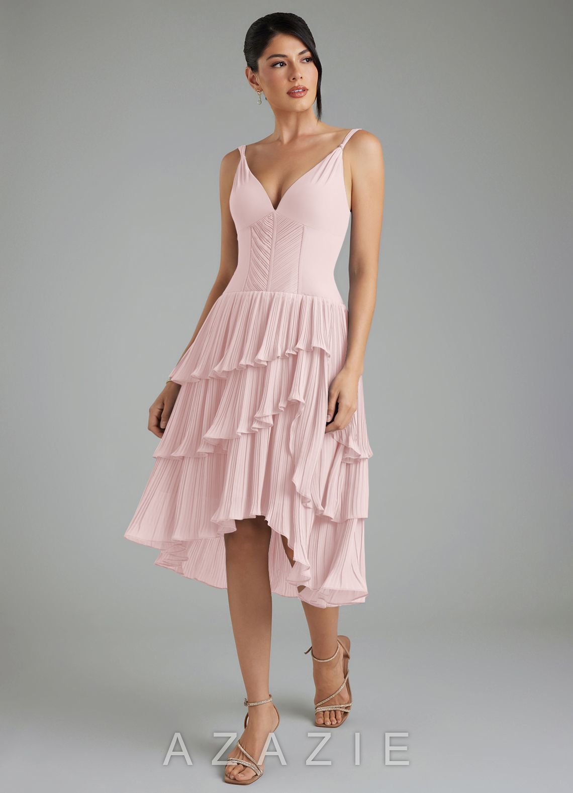 Azazie Rosa Blushing Pink A-Line Pleated Chiffon Dress blushing_pink