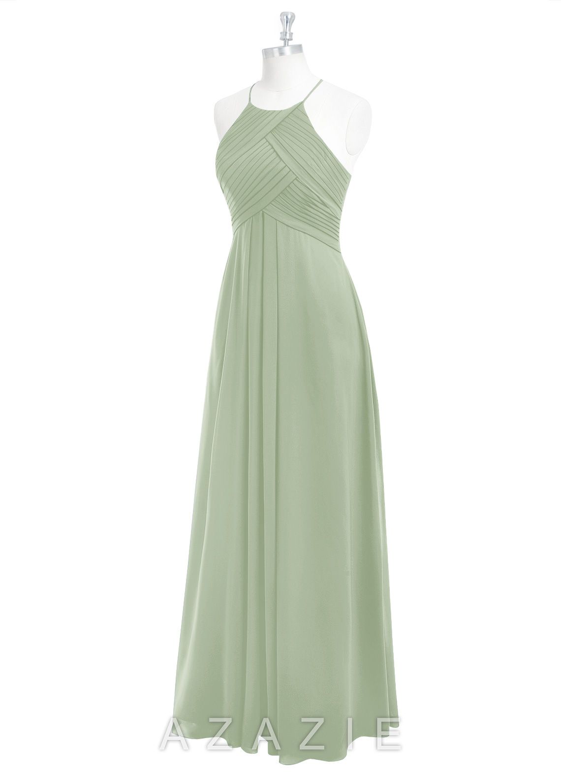 Azazie Ginger Dusty Sage A-Line Halter Pleated Chiffon Dress dusty_sage