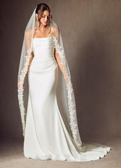 Cordelia Flower Lace Chapel Length Veil  cream