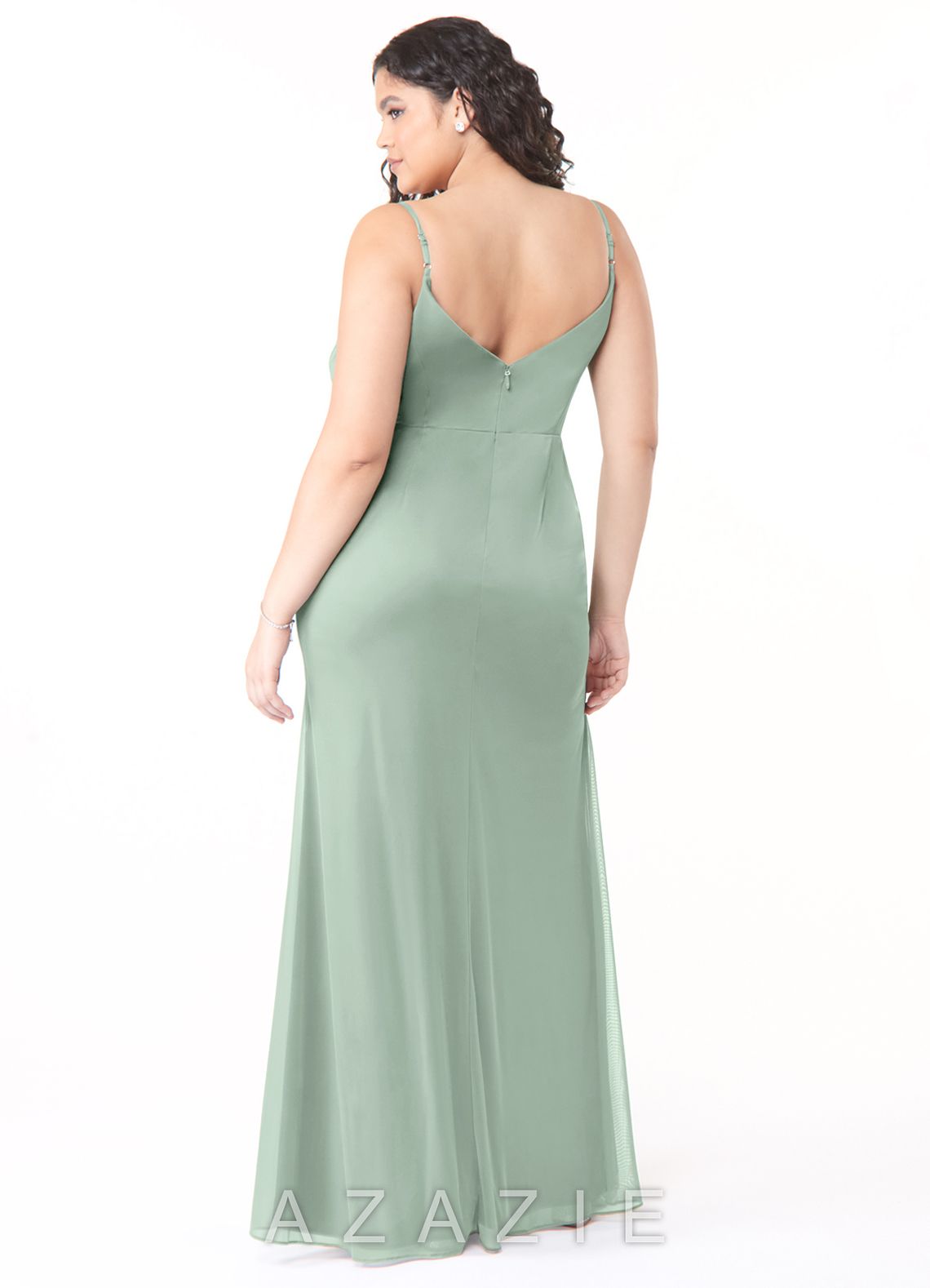 Azazie Deandra Agave Mermaid Pleated Mesh Dress agave