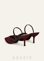 Woven Mesh Slingback Heels for Women Pointed Toe Bridal Wedding Shoes Elegant High Heels  burgundy