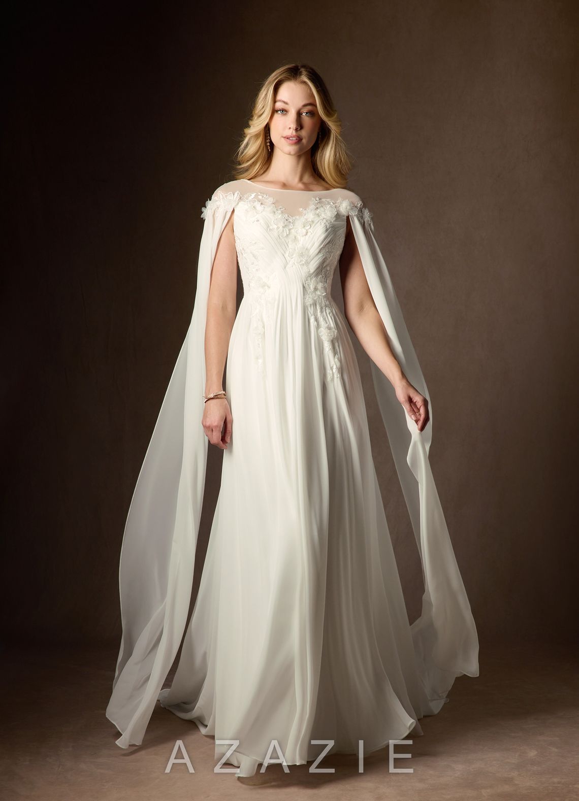 Azazie Linnea Wedding Dress Cream A-Line Scoop Chiffon Dress cream