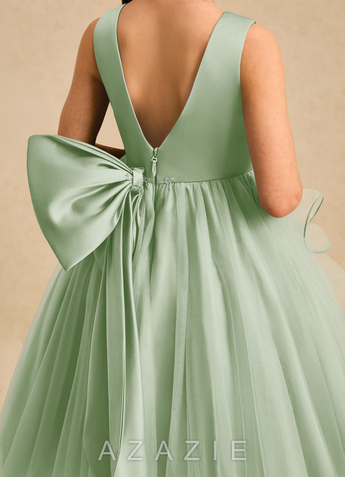 Azazie Savannah Dusty Sage Ball-Gown Lace Tulle Dress dusty_sage