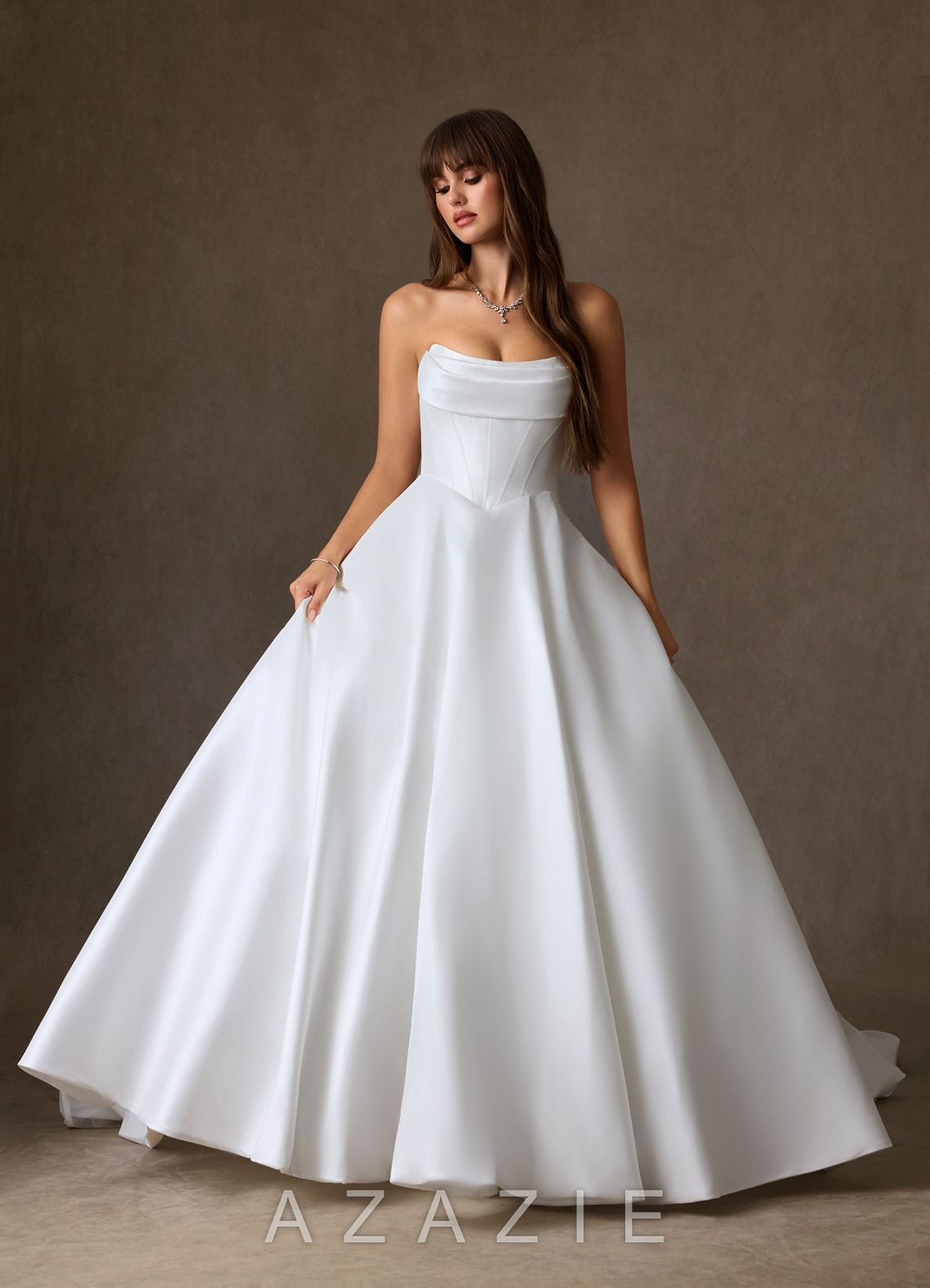 Azazie Theresa Diamond White A-Line Strapless Mikado Dress diamond_white