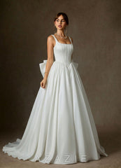 Azazie Cyanne Diamond White Ball-Gown with Pockets Stretch Satin Dress
