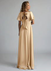Azazie Kimber Champagne A-Line Ruched Stretch Satin Dress champagne