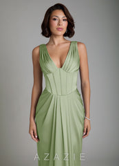 Azazie Vanya Dusty Sage Sheath Corset Stretch Satin Dress dusty_sage