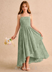 Azazie Twilight Girls Formal Dusty Sage A-Line Pleated Floral Burnout Dress