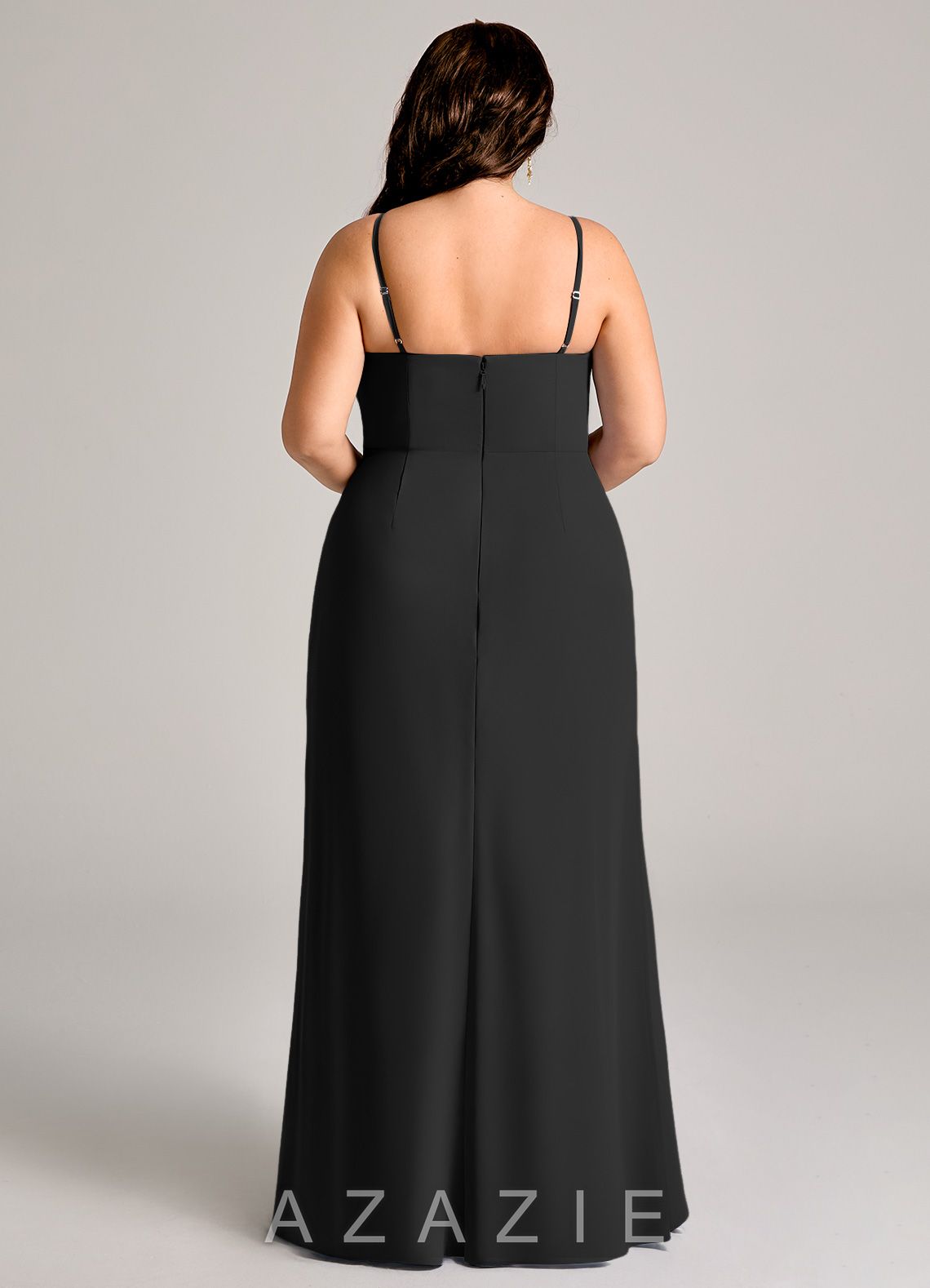 Azazie Maci Black Sheath Pleated Chiffon Dress black
