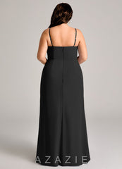 Azazie Maci Black Sheath Pleated Chiffon Dress black