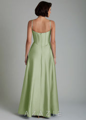 Azazie Nona Dusty Sage A-Line Pleated Stretch Satin Dress dusty_sage