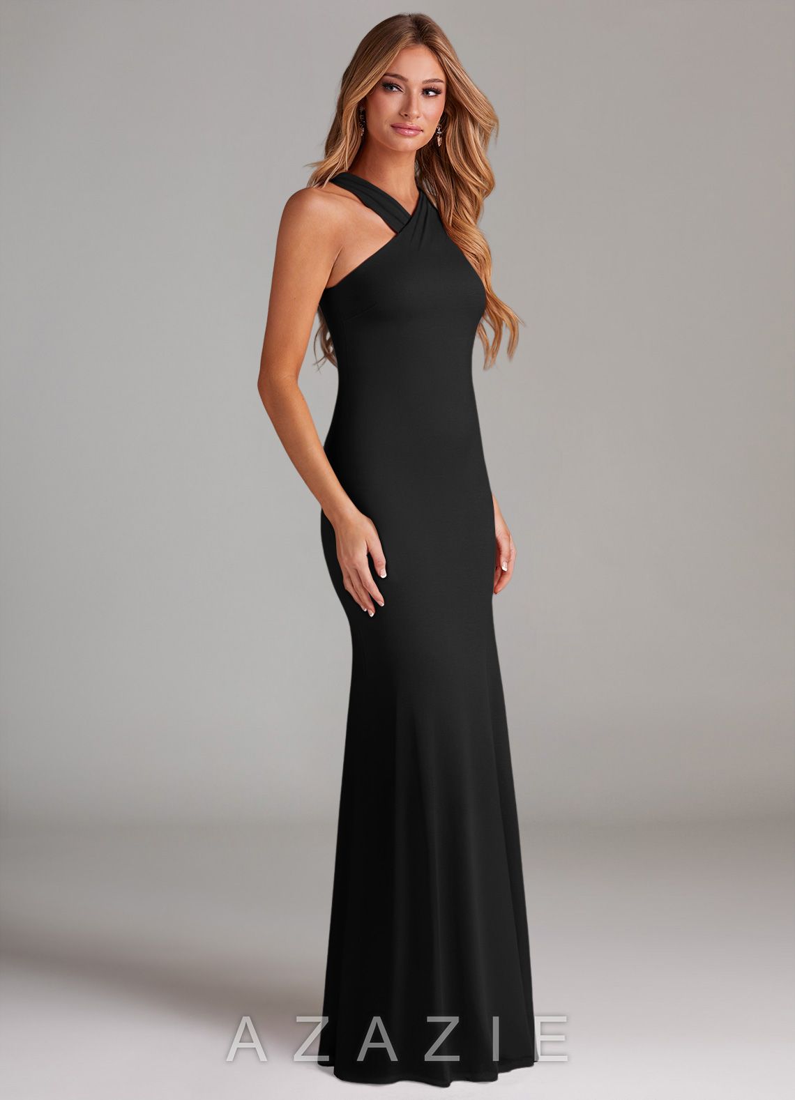 Azazie Doretta Black Mermaid Pleated Chiffon Dress black