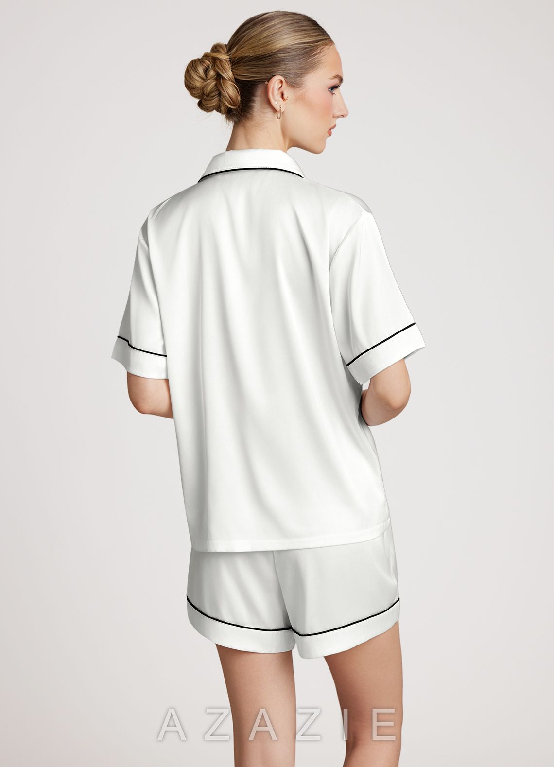 Satin Contrast Piping Pajama Set