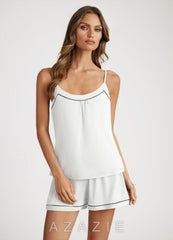 Bamboo Fiber Contrast Piping Cami and Shorts Pajama Set