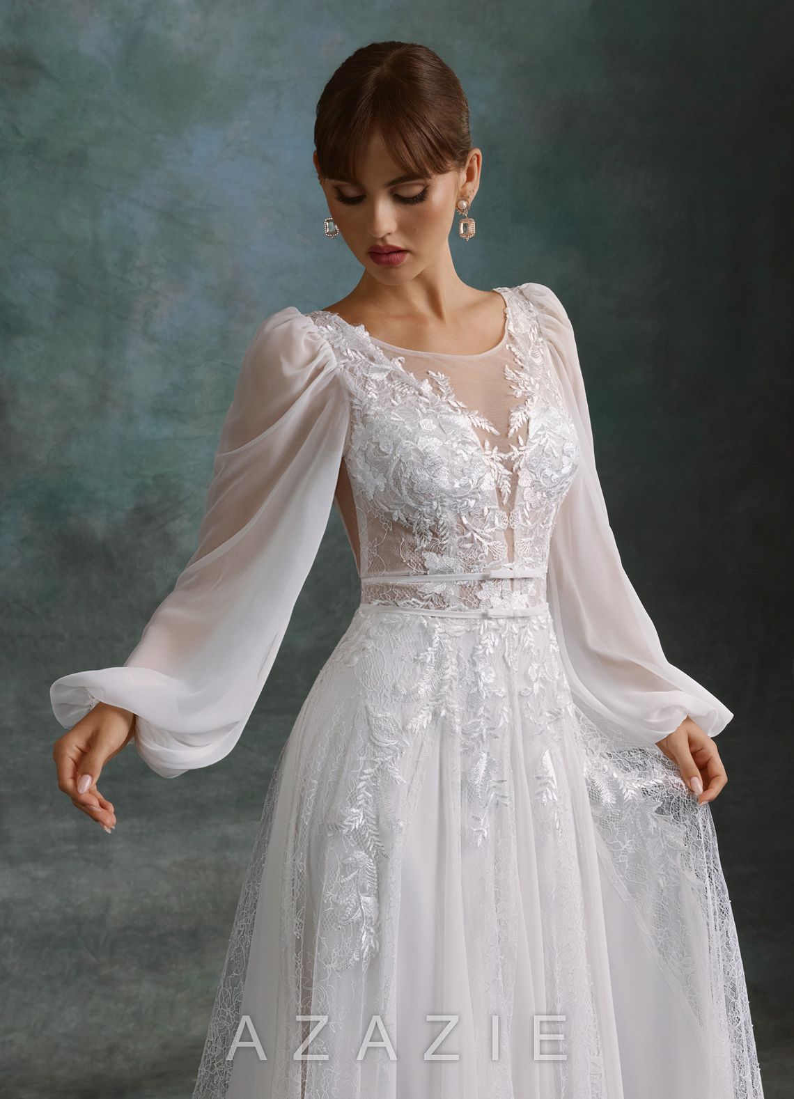 Azazie Keylani Diamond White A-Line Lace Dress