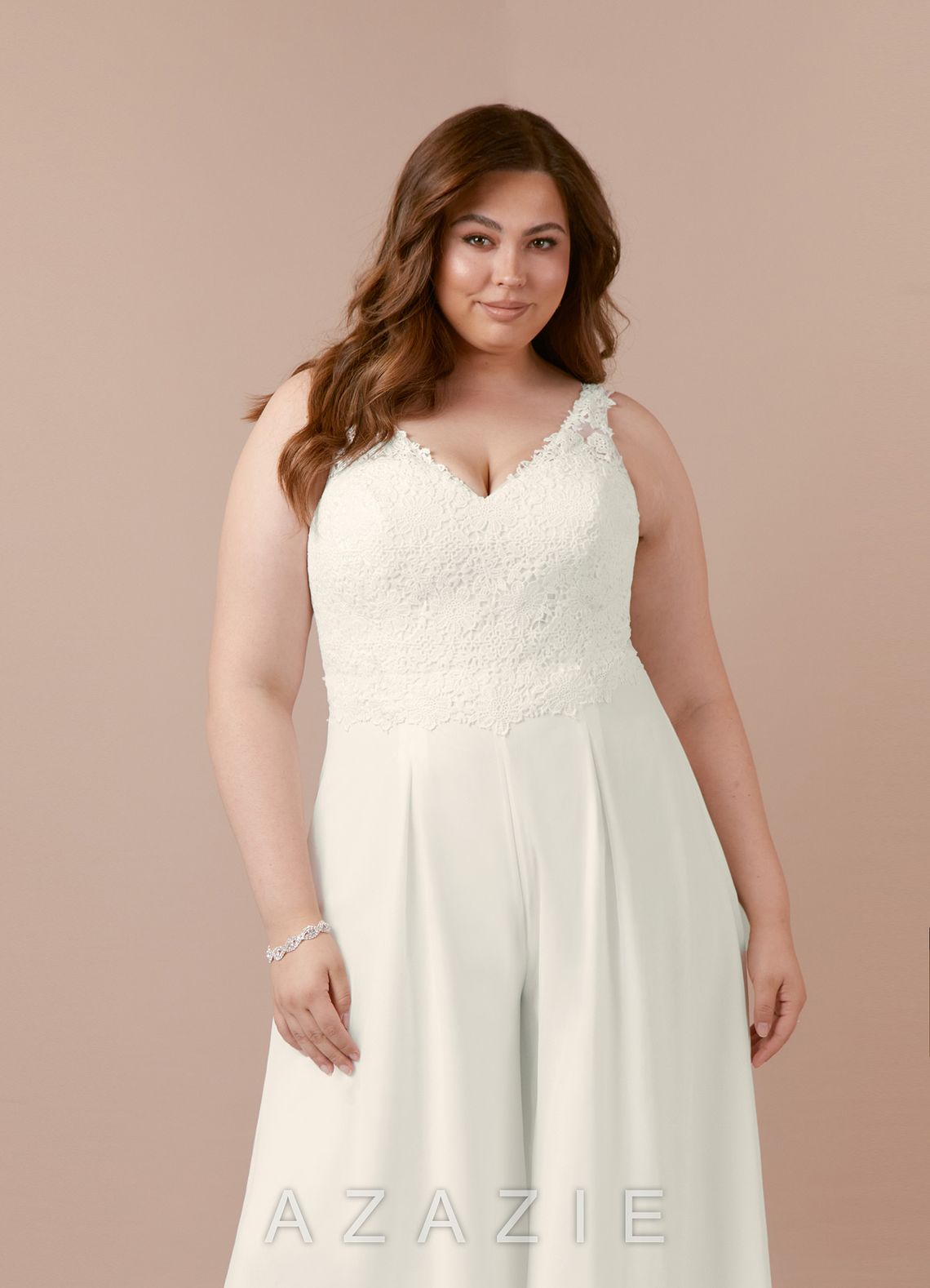 Azazie Florine Wedding Dress Cream Pant Styles V-Neck Lace Chiffon Dress cream