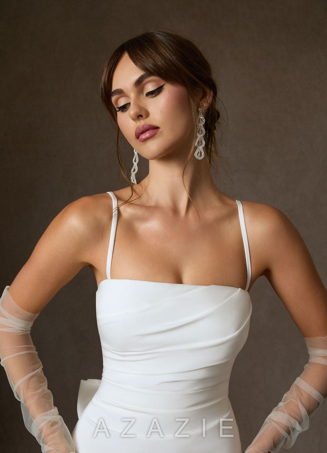 Azazie Colette Diamond White Fit and Flare Strapless Crepe Back Satin Dress diamond_white