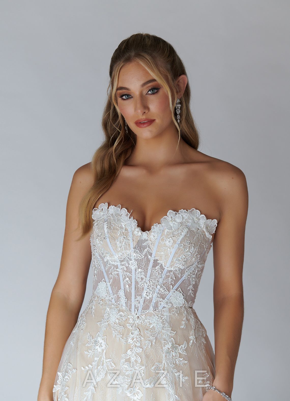 Azazie Florentina Wedding Dress Diamond White Nude A-Line Sweetheart Sequins Tul