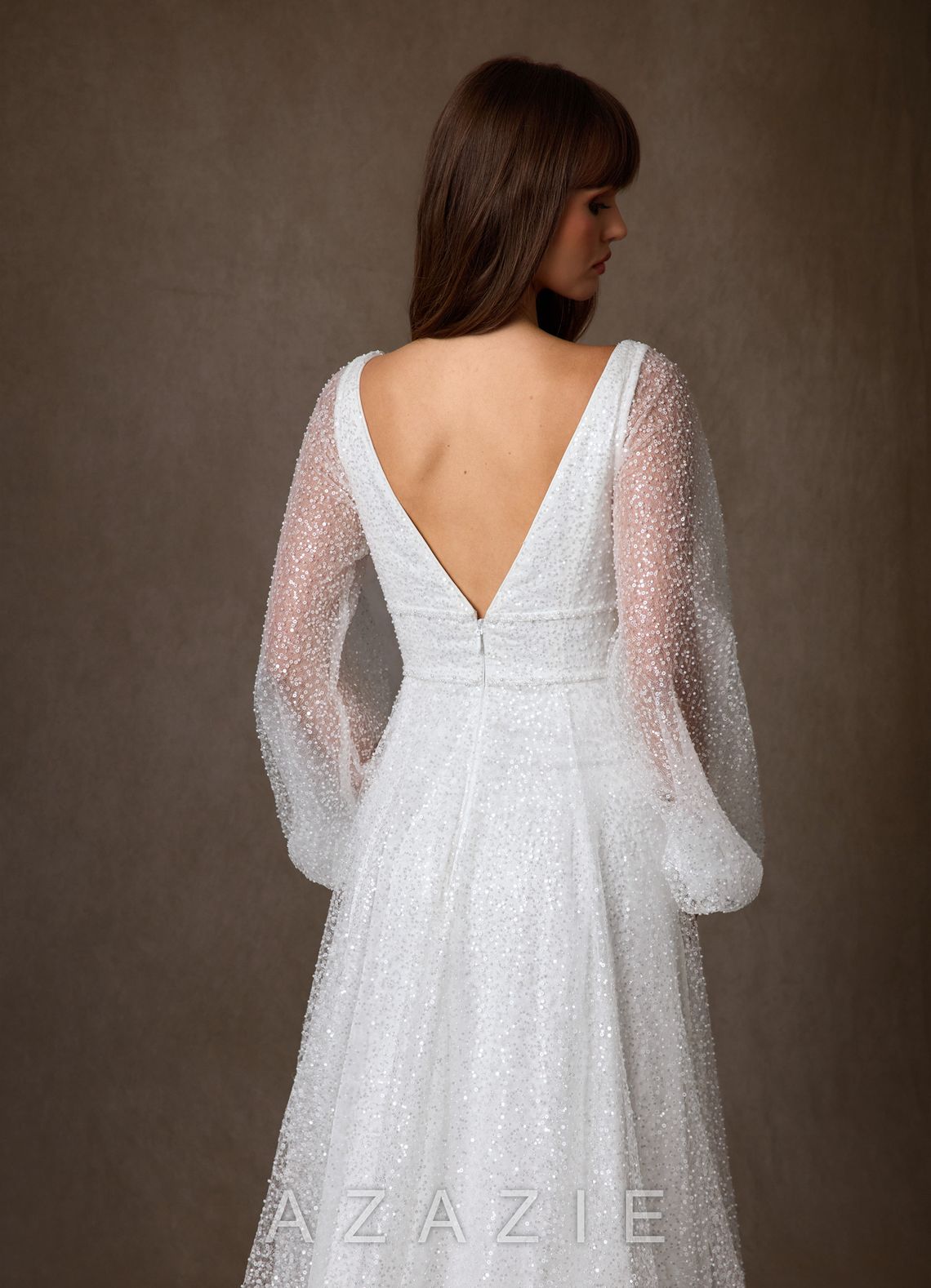Azazie Gaia Wedding Dress Diamond White A-Line V-Neck Beading Dress diamond_white