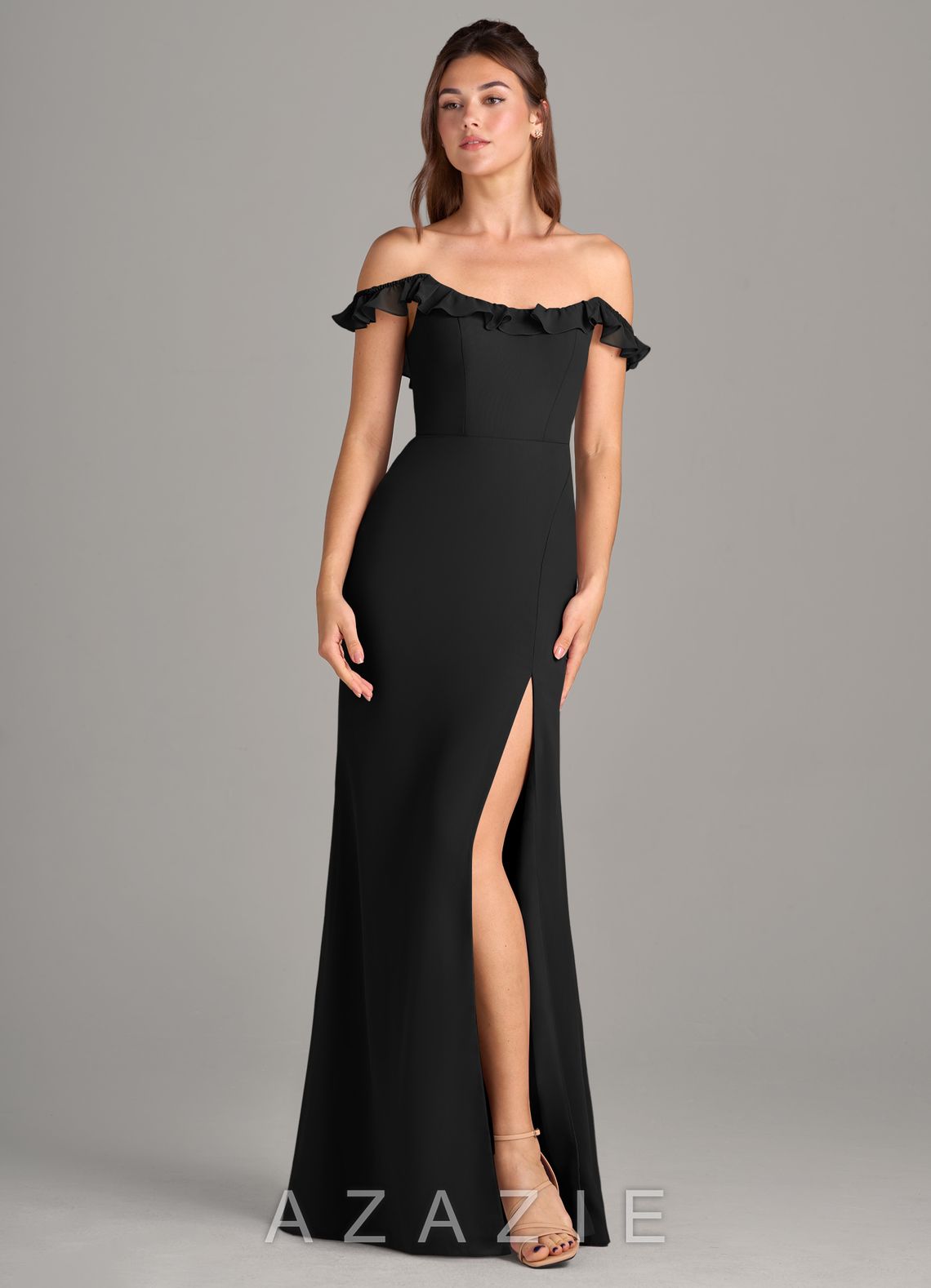Azazie Callie Black Mermaid Side Slit Chiffon Convertible Dress black