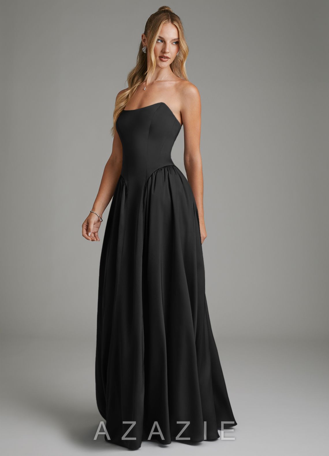 Azazie Arden Black A-Line Corset Stretch Satin Dress black