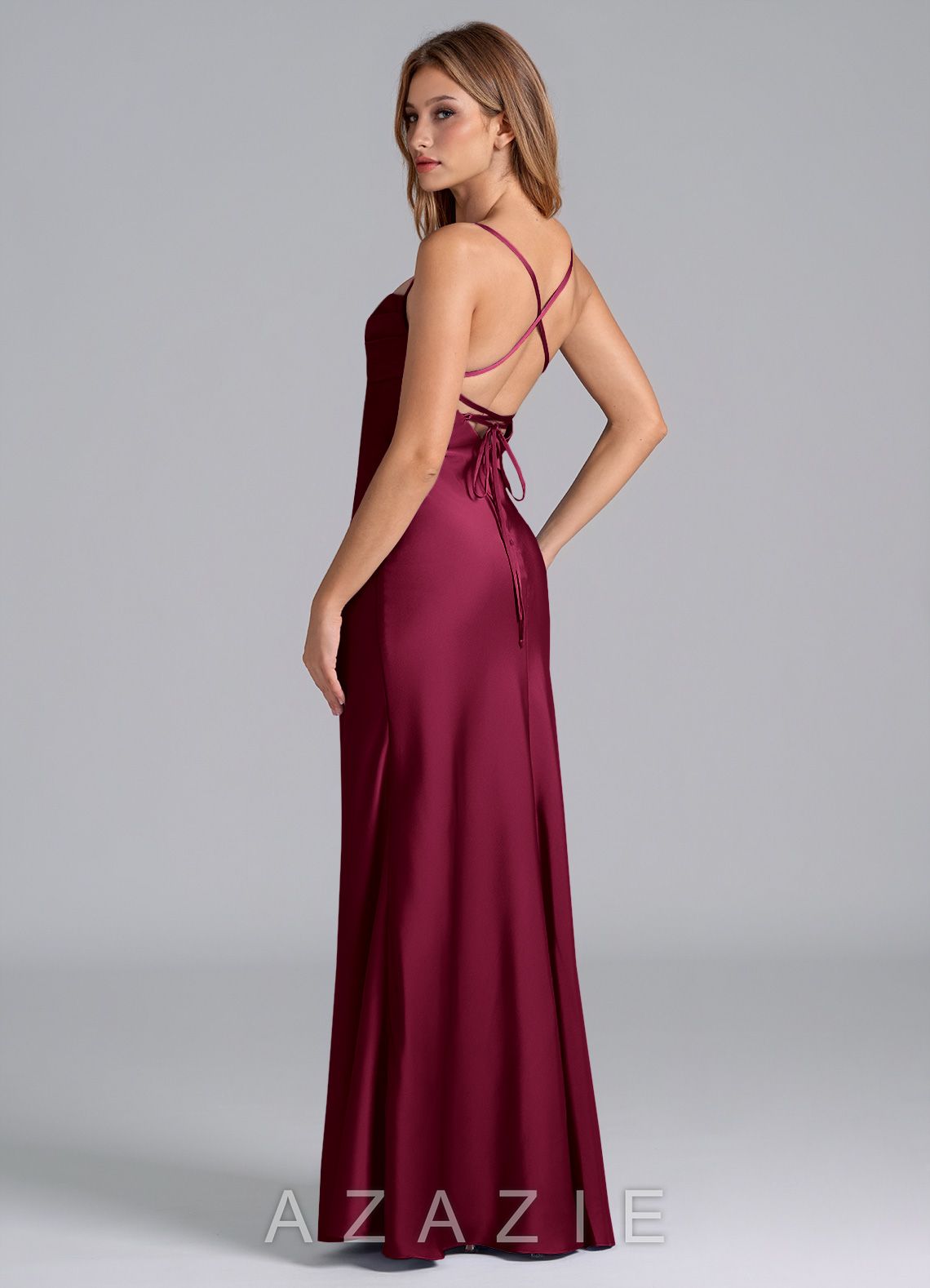 Azazie Seema Burgundy Mermaid Corset Stretch Satin Dress burgundy