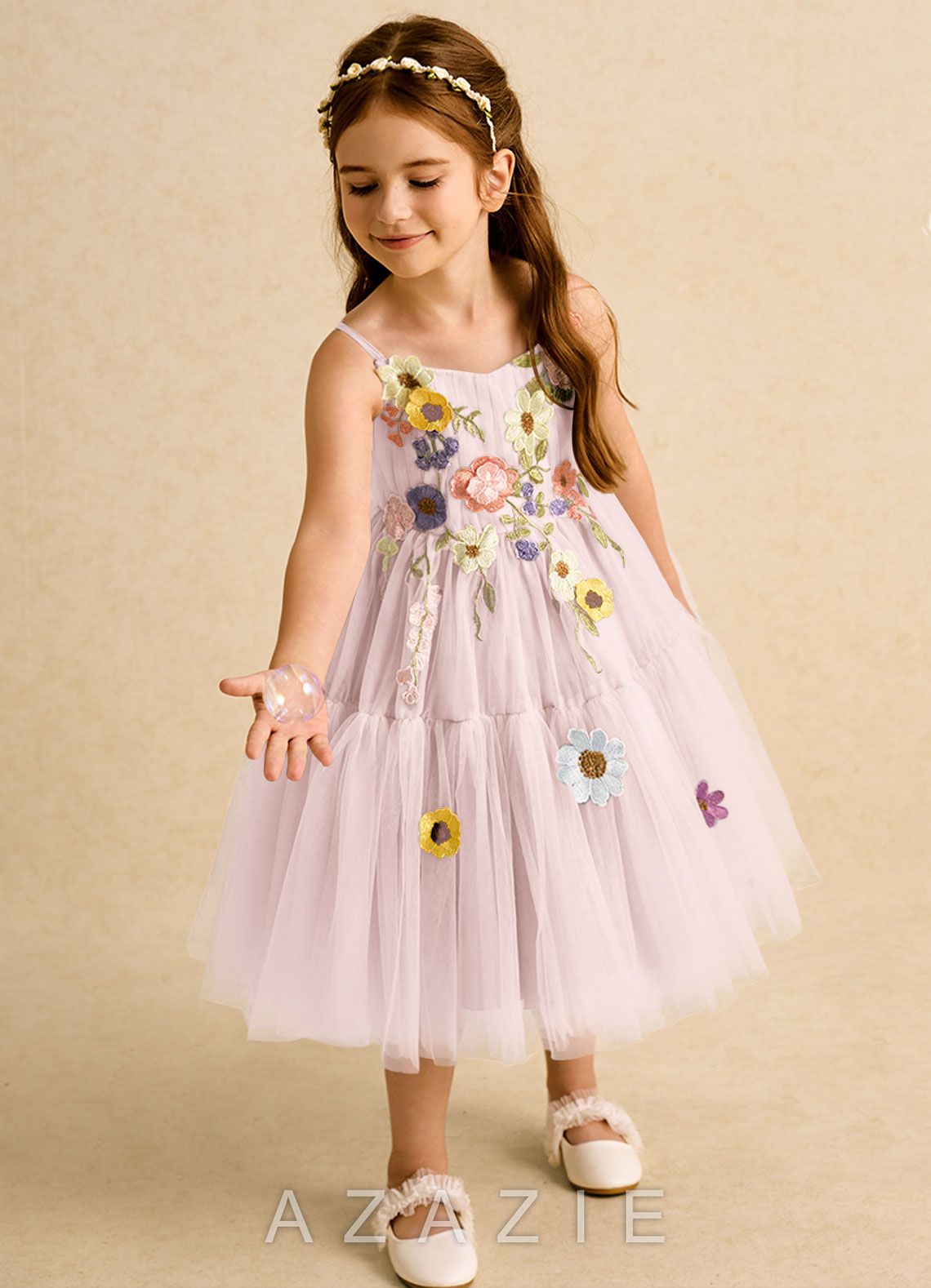 Azazie Osea Blushing Pink Ball-Gown Pleated Tulle Dress blushing_pink