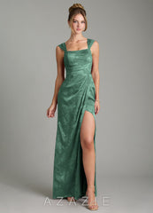 Azazie Kaelis Eucalyptus Mermaid Pleated Floral Jacquard Burnout Dress