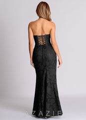Azazie Sorrel Black Mermaid Corset Floral Burnout Convertible Dress black